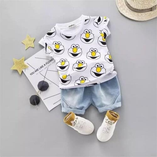 Baby Boy Clothing Set Two Piece Cartoon Printed T-Shirt Denim Short Pants Children Outwear Outfits Toddler Kids Clothes 1 2 3 4Y