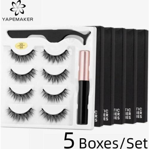 Wholesale 5 Boxes/Set Magnetic Eyelashes 3D Natural False Lashes Magnetic Eyeliner&Tweezers Set Fake Lashes Makeup Extension