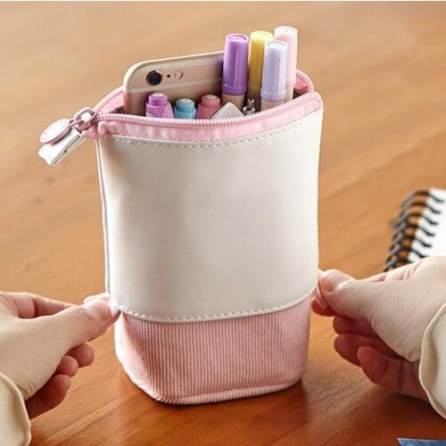 Creative Retractable Pencil Case School Stationery Storage Bag Cute Kawaii Solid Color Pen Holder Gift for Kid Student Organizer
