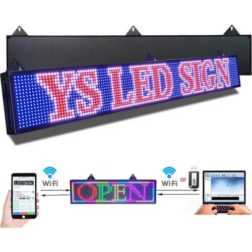 P10 mm Led Sign 52 x 8 inch Led Scrolling Message Board RGB Full Color Display for Advertising Business Programmable by WiFI USB