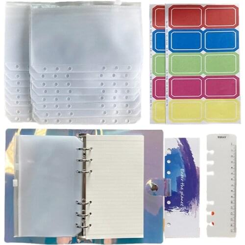 Binder Pockets A6 Zipper Pouch,Envelope Pouch Standard 6 Holes Binder Pouches Waterproof,Snap Button Closure Loose Leaf