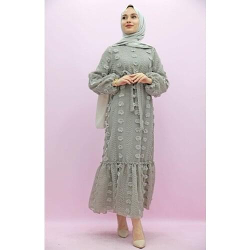 Full Closed Muslim Women Hijab Embroidered Linen Hijab Dress Mink