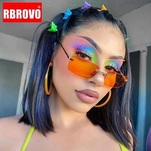 RBROVO Rectangular Rimless Women Sunglasses Luxury Brand Sunglasses Women Vintage Metal High Quality Glasses Gafas De Sol Mujer