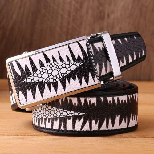 Ta-weo) Men Pearl Fish Striped Leather Belts, Fashion Casual High Quality Cowhide Belt, Automatic Buckle Mens Belts Luxury