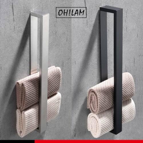 Modern Self Adhesive Towel Rack 40cm Stick on Wall Bath Towel Bar Hook No Drilling Holder SUS304 Stainless Steel Towel Shelf