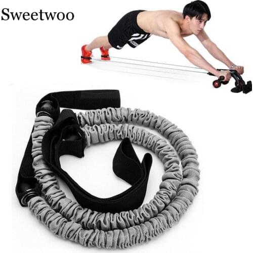 SWEETWOO 2pcs Elasticity Ab Roller Pull Rope Waist Abdominal Slimming Equipment Gym Fitness Resistance Bands Stretch Belt Rope