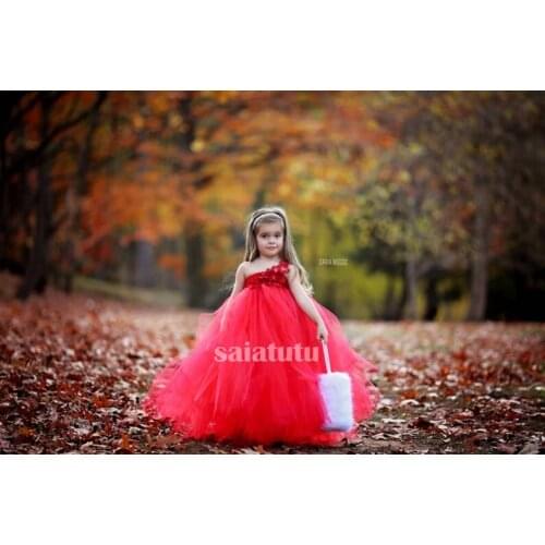 Red Tulle Flower Girl Dress With Bow tulle Appliques Sleeeveless For Wedding Birthday Ball Gown First Holy Communion Dresses