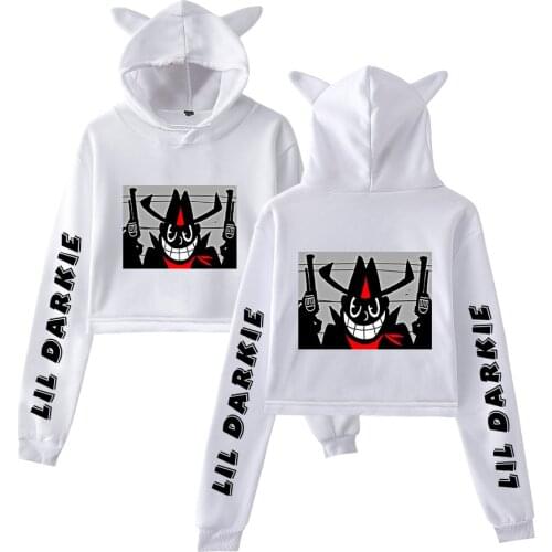 Funny Lil Darkie comfy hoodie Cat Cropped Hoodies Women Long Sleeve Hooded Pullover 2020 Hot Sale Casual Streetwear Clothes