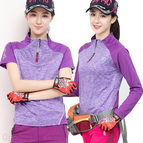 Women Stretch Quick dry Outdoor T shirt Cationic sun protection clothing Sports Hiking clothes Long short sleeve pants suit set
