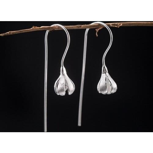 Long Flowers Lily Earrings 925 Sterling Silver Jewelry For Women Original Design Fashion Elegant Female Earring Accessories