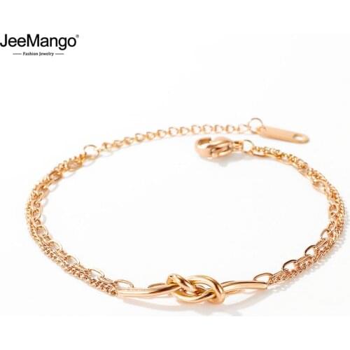 JeeMango Stainless Steel Creative Double Knotted Charm Beach Bracelets For Women Bohemia Link Chain Bracelet Jewelry JB17092