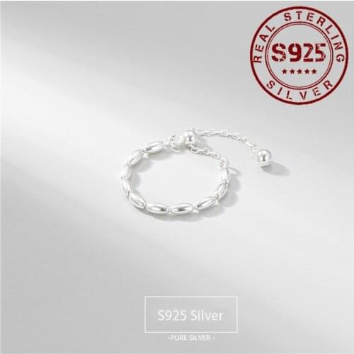 Real 925 Sterling Silver Ring for Women Engagement Classic Resizable Luxury Beads Chain Women Silver Ring Bride Wedding Jewelry