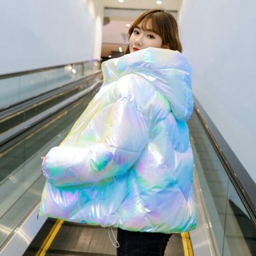 Women No-clean Colorful Bright Cotton Coat Winter Glossy Down Cotton Padded Bomber Puffer Jacket Thick Bread Reflective Cardigan
