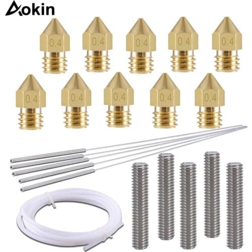 0.4mm MK8 Brass Extruder Nozzle Print Heads with Cleaning Needles 0.4mm Drill Bits 1M PTFE Tube use for MK8 3D Printer
