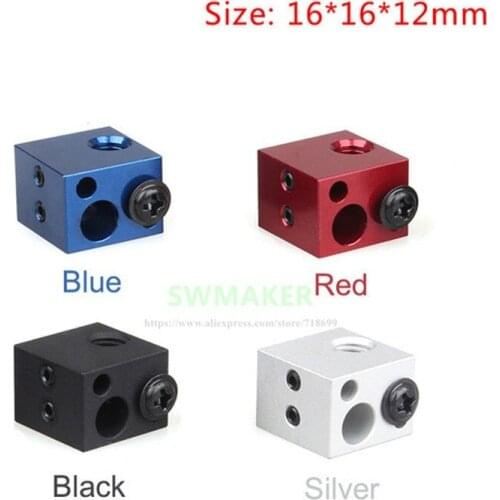 SWMAKER New type V5 Heating Block for High Temperature PT00 / Thermistor 3D Printer Hotend Kit Blue Red Black Silver 16*16*12mm