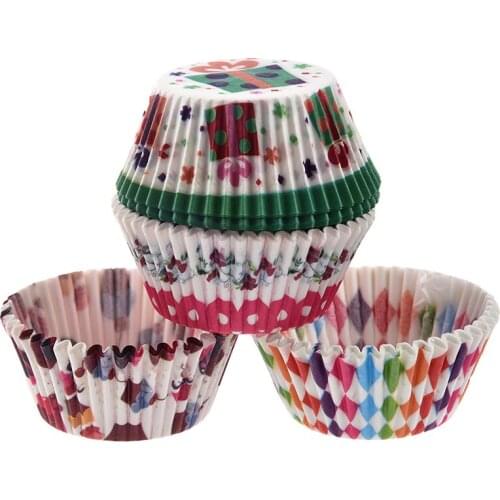 100Pcs Paper Cake Cup Cupcake Cases Liners Muffin Kitchen Baking Wedding Party Pattern and color random