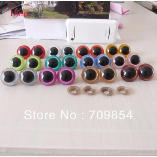 100pcs/lot 18mm safety eyes bear toy eyes with soft washer 12 color , mixed color toy eyes