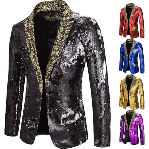 2020 Black-Silver Shiny Mens Blazer Slim Fit Suit Jacket for Men Plus Size Graduation Party Prom Tops Singers Stage Costume Coat