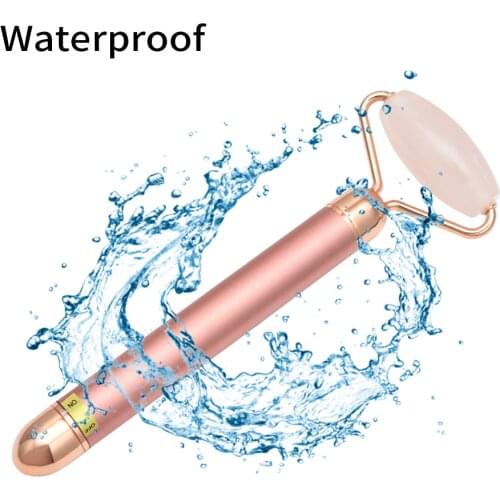 3 In 1 Electric Jade Roller Slimming Face Massage Lifting Vibrating Natural Rose Quartz Jade Roller Stone Facial Anti Wrinkle