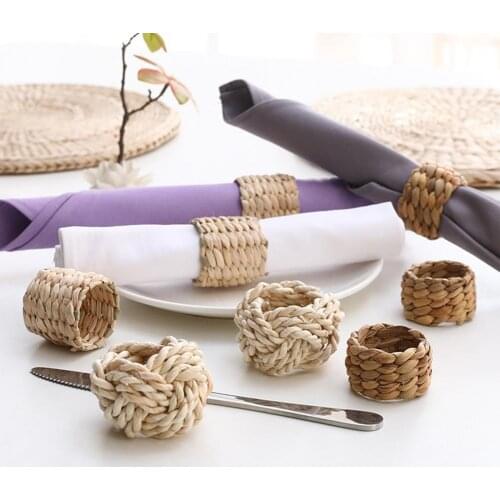 6pcs Napkin Rings Handmade Woven Bowknot Napkin Buckle West Dinner Towel Napkin Ring Holder Party Wedding Decor Wholesale