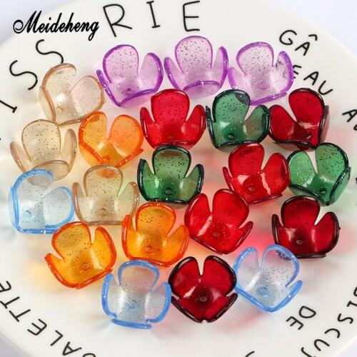 Acrylic Transparent Glitter Charms Flower Beads For Jewelry Making Four Petals Materials DIY Decoration Hair Ornament Design