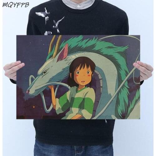 Anime Spirited Away Poster Decoration on Kraft Paper Wall Stickers Painting 50.5x35cm