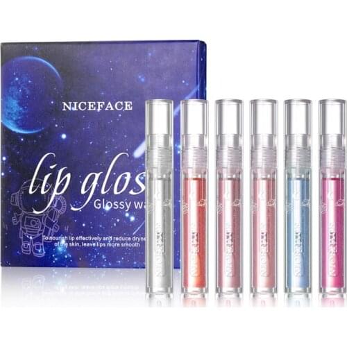 6pcs/set Water Light Lip Gloss Natural Lasting Moisturize Transparent Non-stick Cup Non-fading Glass Water Gloss Lip Glaze TSLM2