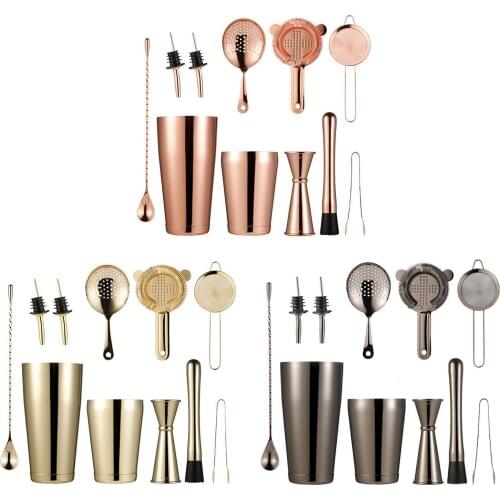 11pcs Bartender Tools Set Boston Cocktail Shaker Tins Cocktail Strainer Double Jigger Bar Spoon Set for Drink Mixer Bartending