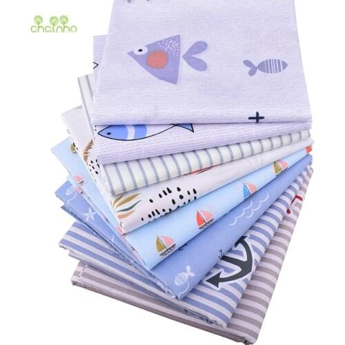 Chainho,8pcs/lot,Cartoon Pattern,Ocean Series,Printed Twill Cotton Fabric,Patchwork Cloth For DIY Quilting Sewing Baby&Children