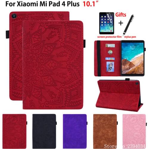 Case For Xiaomi Mipad 4 Plus Mi Pad 4 plus 10.1" Cover Funda Tablet Embossed Silicone PU Leather Stand Shell Capa Coque +Gift