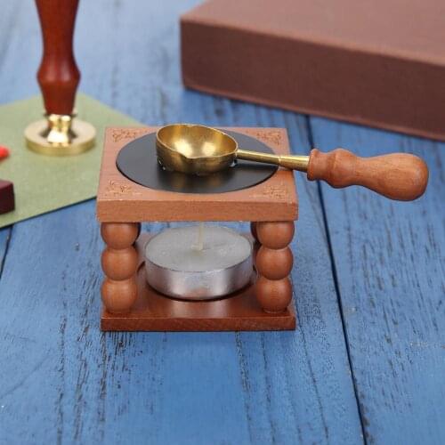 Wooden Wax Seal Stamp Retro Fire Warmer Melting Copper Waxing Furnace Stamp Tool Vintage Wood Frame Sealing Wax Craft