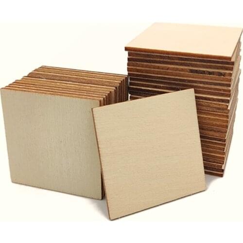 10pcs 50mm Wood Coasters Wooden Square Cutouts for Painting, Writing, DIY Supplies, Engraving and Carving, Home Decorations