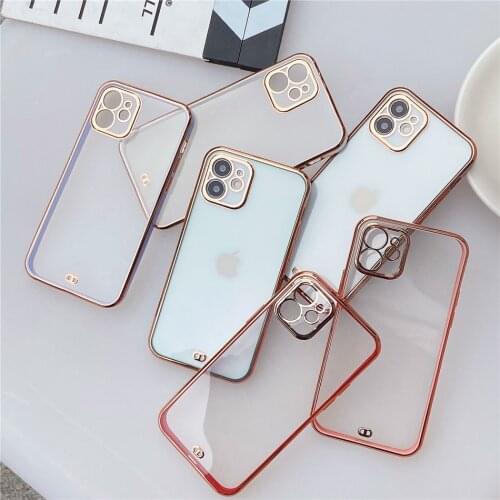 Glossy Candy Color Square Bumper Phone Case for iPhone 11 12 Mini Pro XS Max XR X 7 8 Plus SE 2020 Soft TPU Clear Back Cover
