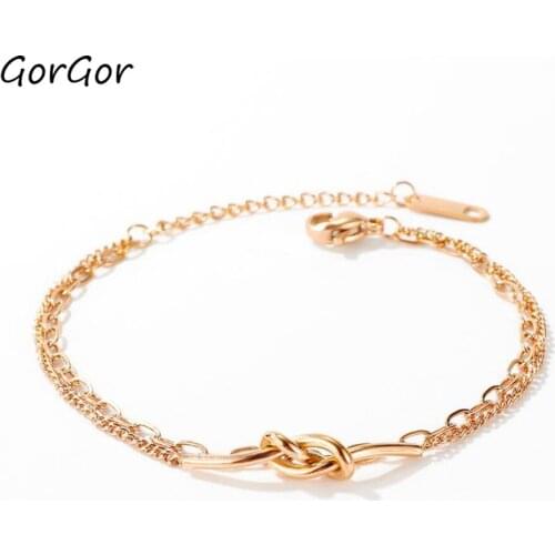 GorGor Women Chain Accessories Lobster Buckle Double Layer Chains with Tag Creative Tie Design Ladies Fashion Bracelets 1072