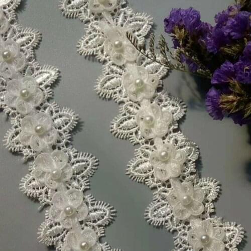 1 yard Hot Cotton Flower African Lace Fabric Trim Ribbon Sewing Supplies Craft For Costumes Decoration 2018 Pearl Embroidered