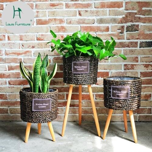 Louis Fashion Nordic Woodland Rattan Lounge Indoor Small Creative American Style Simple Green Grass Flower Basket Pot
