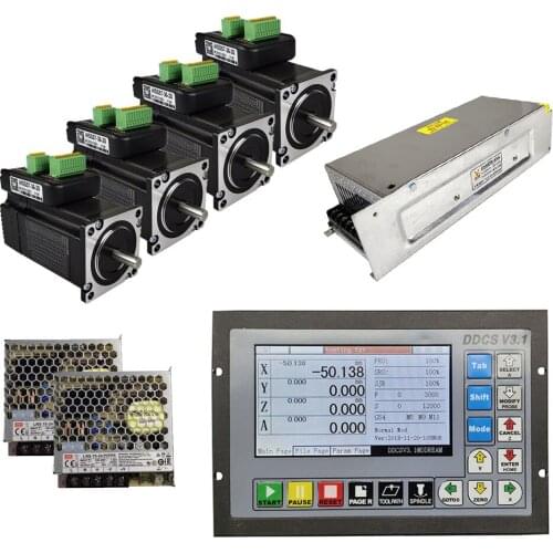 Nema23/57 integrated hybrid servo motor CNC kit ddcsv3.1 4-axis motion control system DC power supply emergency stop MPG