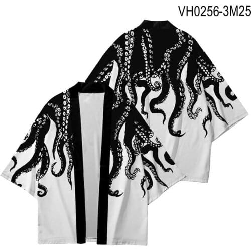 Japanese Style Octopus Print Kimono Hip Hop Cardigan Coats Harajuku Women Casual Loose Tops Streetwear Shirts