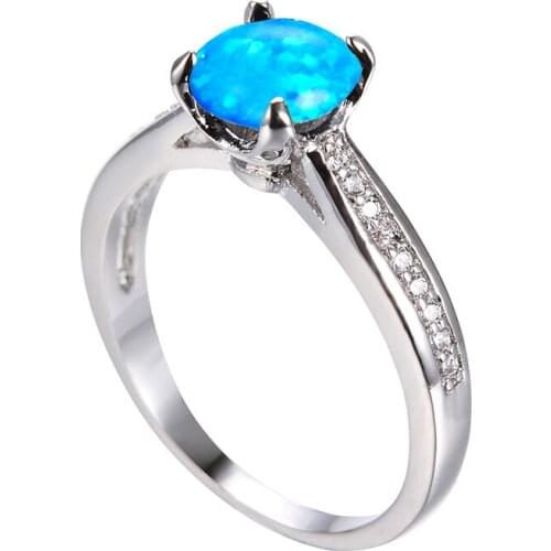 Classic Female Crystal Opal Stone Ring Simple Silver Color Wedding Rings For Women Charm Bridal Round Engagement Ring