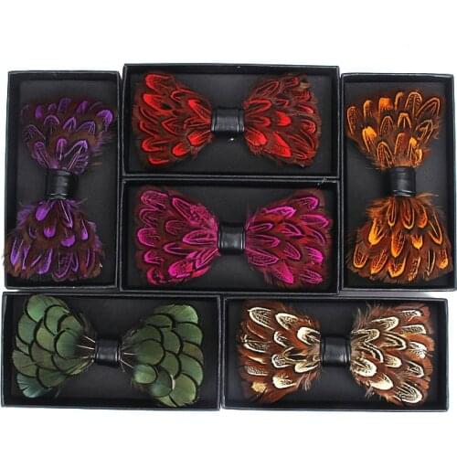 Leather Bow Tie Mens Luxury Bowtie With Box Fashion Peacock Feather Bow Ties For Men Business Party Wedding Butterfly Corbatas