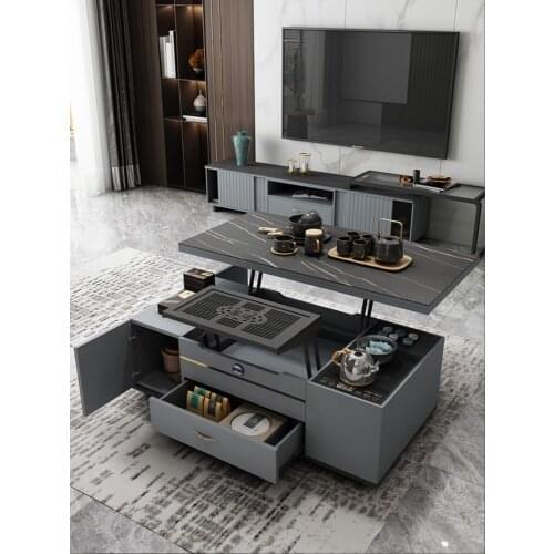 Multi-functional lifting rock plate tea table and tea set integrated luxury modern Kung Fu tea table living room home tea table