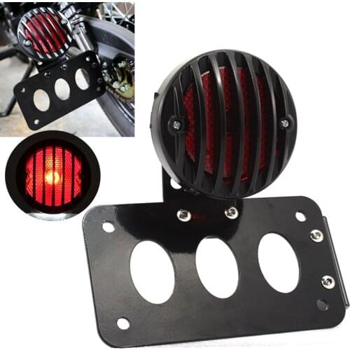 Motorcycle Black Rear Side Mount License Plate w/ Grill LED Taillight Brake Light Red For Harley Sportster Dyna Softail Bob Cafe
