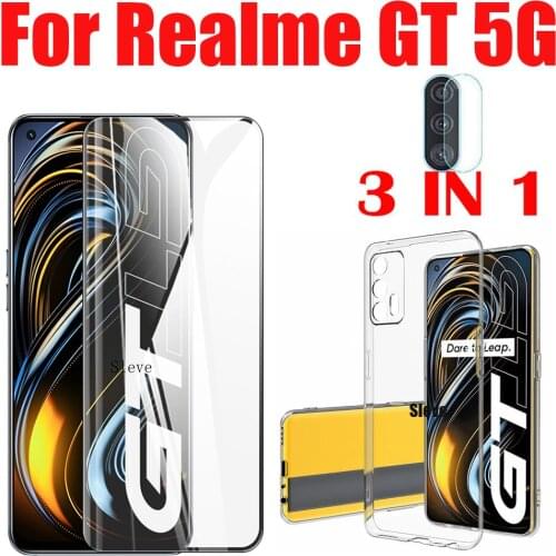 Soft TPU Case with Camera Tempered Glass Lens Film On for Realme GT ScreenProtector Glass for Realme GT RMX2202 2.5D Glass