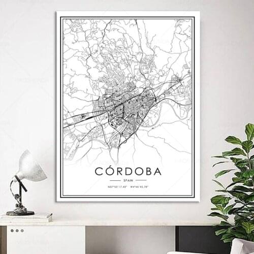 World City Map CORDOBA Wall Art Black And White Posters Prints Canvas Painting Picture For Living Room Decor framed