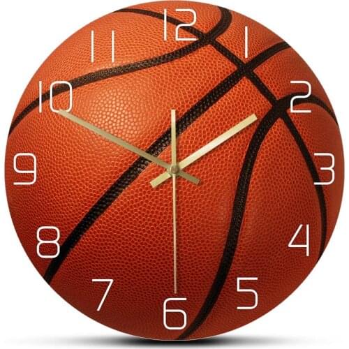 Basketball Ball Art Printed Wall Clock Basketball Fans Sports Room Decor Silent Movement Timepieces Wall Watch For Teens Bedroom