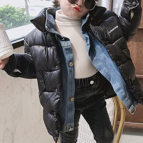 New Winter Jacket Girls Kids fake two pieces denim Korean cotton-padded Children Girls Winter Coat WT004