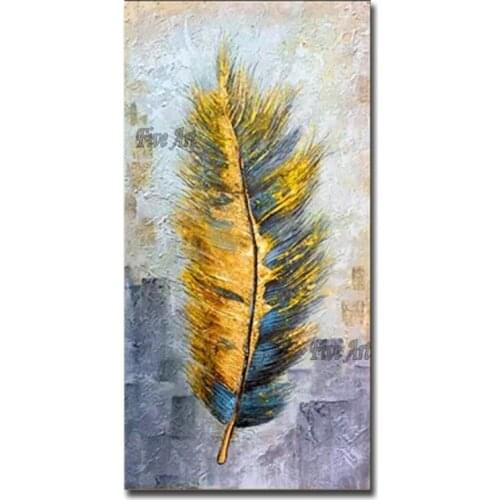 Latest Design Gold Foil Texture Golden Feather Oil Painting Canvas Art 100% Hand-painted Abstract Acrylic Paintings Picture