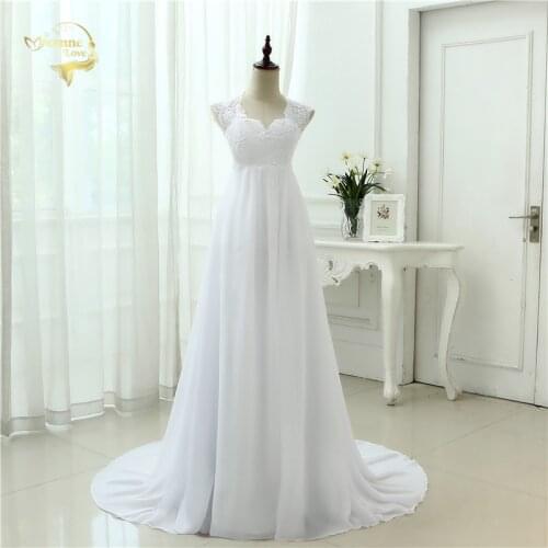 New Arrival 2020 Robe De Mariage White Ivory Appliques Lace Chiffon Empire Wedding Dress Bridal Gowns Vestido De Noiva Plus Size