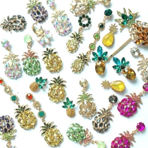 FASHIONSNOOPS 2020 New Trendy Cute Fruit Pineapple Long Drop Earrings for Women Boho Luxury Rhinestone Dangle Earrings Jewelry