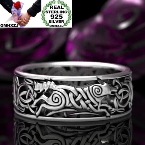 OMHXZJ Wholesale RR1232 European Fashion Woman Man Party Birthday Wedding Gift Vintage Hollowed Wolf 925 Sterling Silver Ring